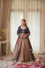 Multicoloured Dabka & Cutdana Jaal Jacquard Lehenga Set