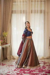 Multicoloured Dabka & Cutdana Jaal Jacquard Lehenga Set