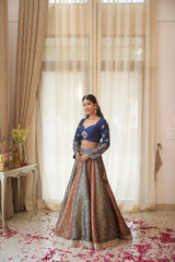 Multicoloured Dabka & Cutdana Jaal Jacquard Lehenga Set