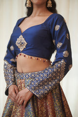 Multicoloured Dabka & Cutdana Jaal Jacquard Lehenga Set
