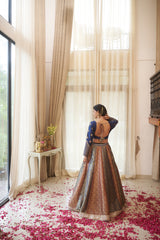 Multicoloured Dabka & Cutdana Jaal Jacquard Lehenga Set