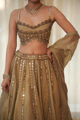Seach Green Geometric Sequin & Mirror Lehenga Set