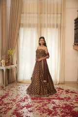 Coco Brown Floral Jaal Stone & Dabka Lehenga Set