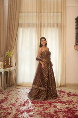 Coco Brown Floral Jaal Stone & Dabka Lehenga Set