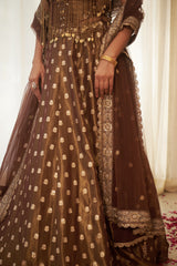 Coco Brown Floral Jaal Stone & Dabka Lehenga Set