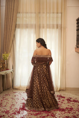 Coco Brown Floral Jaal Stone & Dabka Lehenga Set
