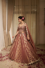 Onion Pink Dori, Dabka & Cutdana Lehenga Set