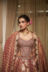 Onion Pink Dori, Dabka & Cutdana Lehenga Set