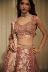 Onion Pink Cutdana & Swarovski Embellished Lehenga Set