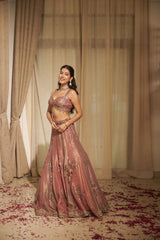 Peach Patra & Zari Embroidered Gharara Set