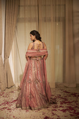 Peach Patra & Zari Embroidered Gharara Set