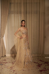 Gold Mirror, Cutdana & Moti Embellished Lehenga Set