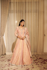 Peachey Pink Traditional Floral Dabka & Nakshi Lehenga Set