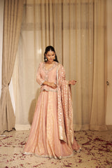 Peachey Pink Traditional Floral Dabka & Nakshi Lehenga Set