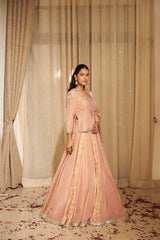 Peachey Pink Traditional Floral Dabka & Nakshi Lehenga Set
