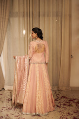 Peachey Pink Traditional Floral Dabka & Nakshi Lehenga Set