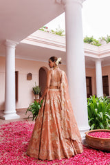 Rust Tissue Floral Embroidered Lehenga Set