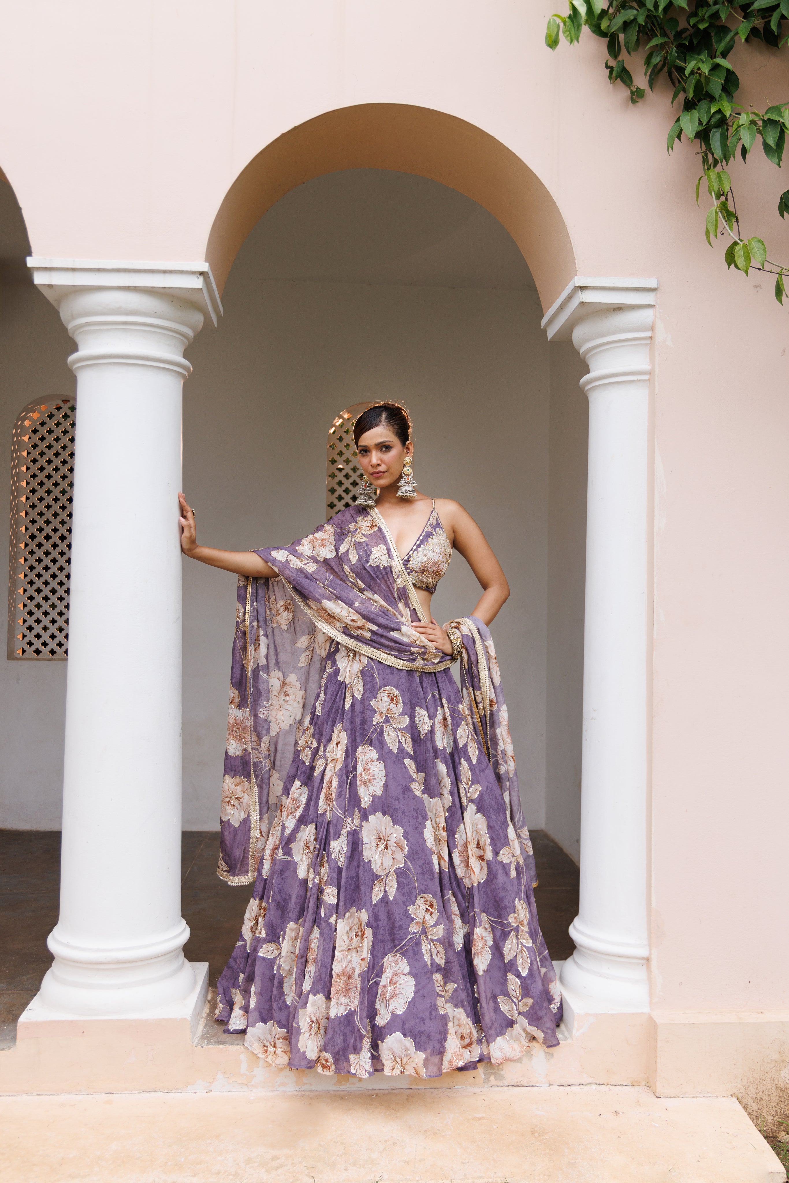 Modern lehengas with luminous prints and ethereal elegance.
