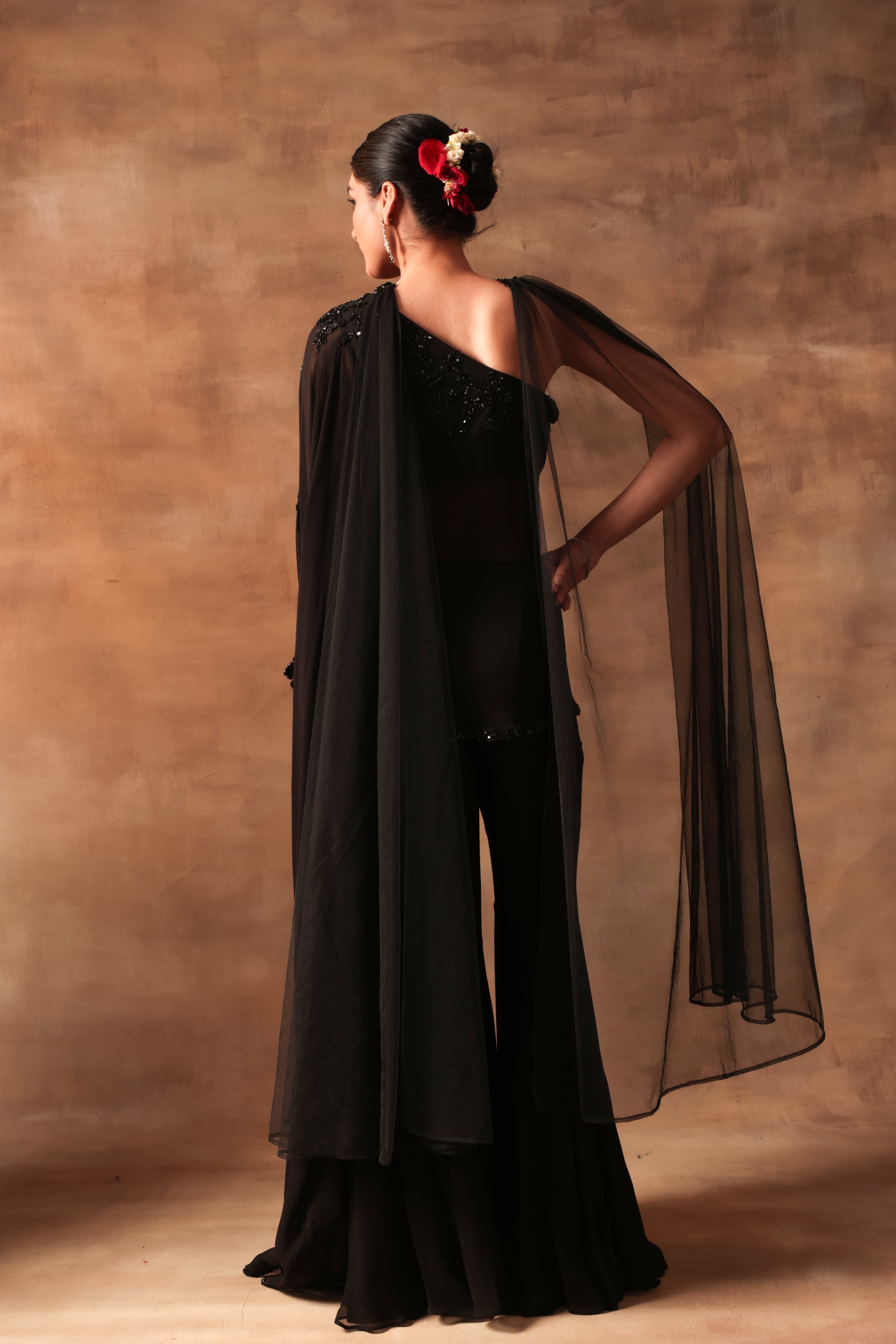 Black Bicecut Georgette Embroidered  Shirt Sharara