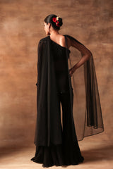 Black Bicecut Georgette Embroidered  Shirt Sharara