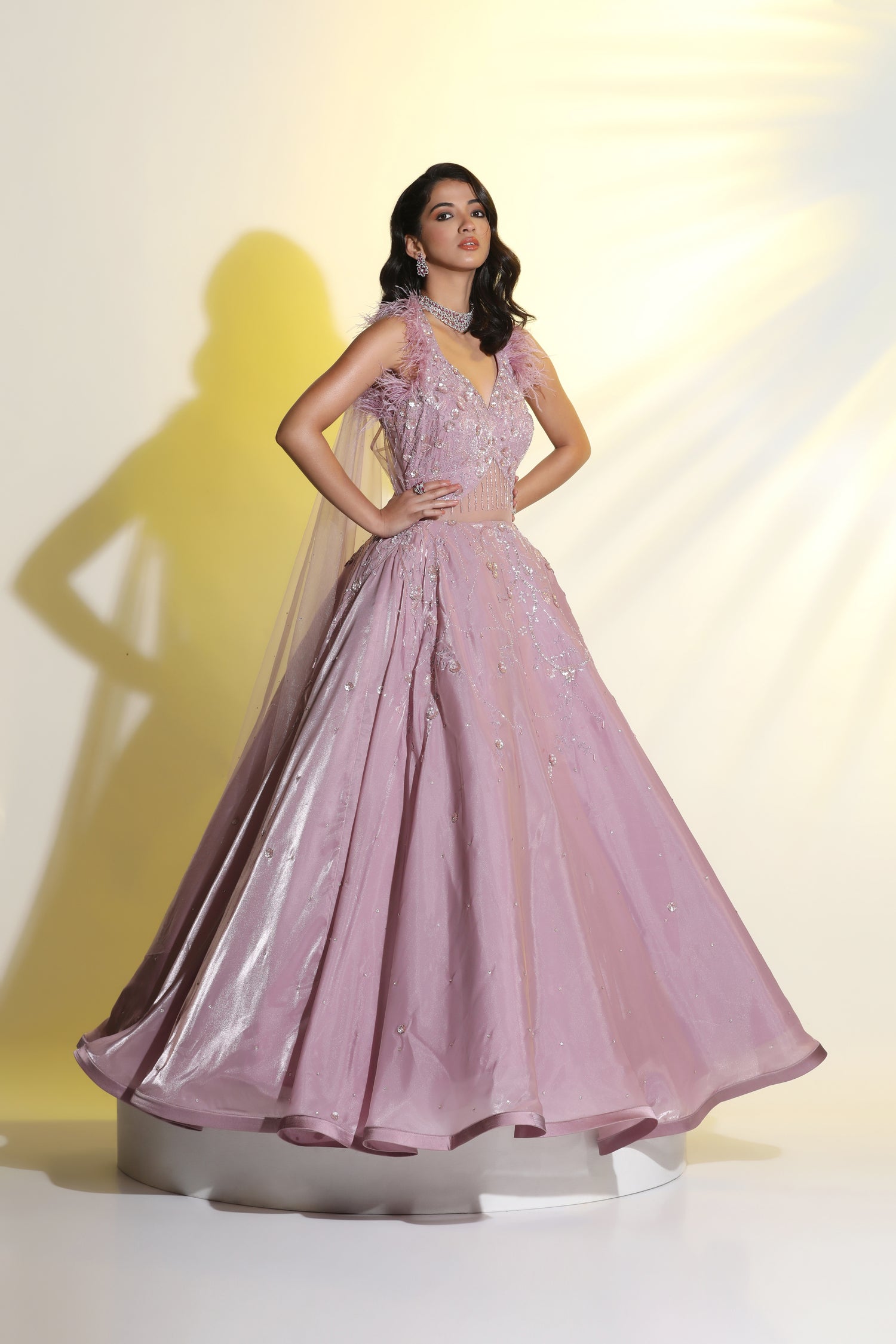 Symmetrical Embroidered Floor-Length Lehenga with Heavy Flair