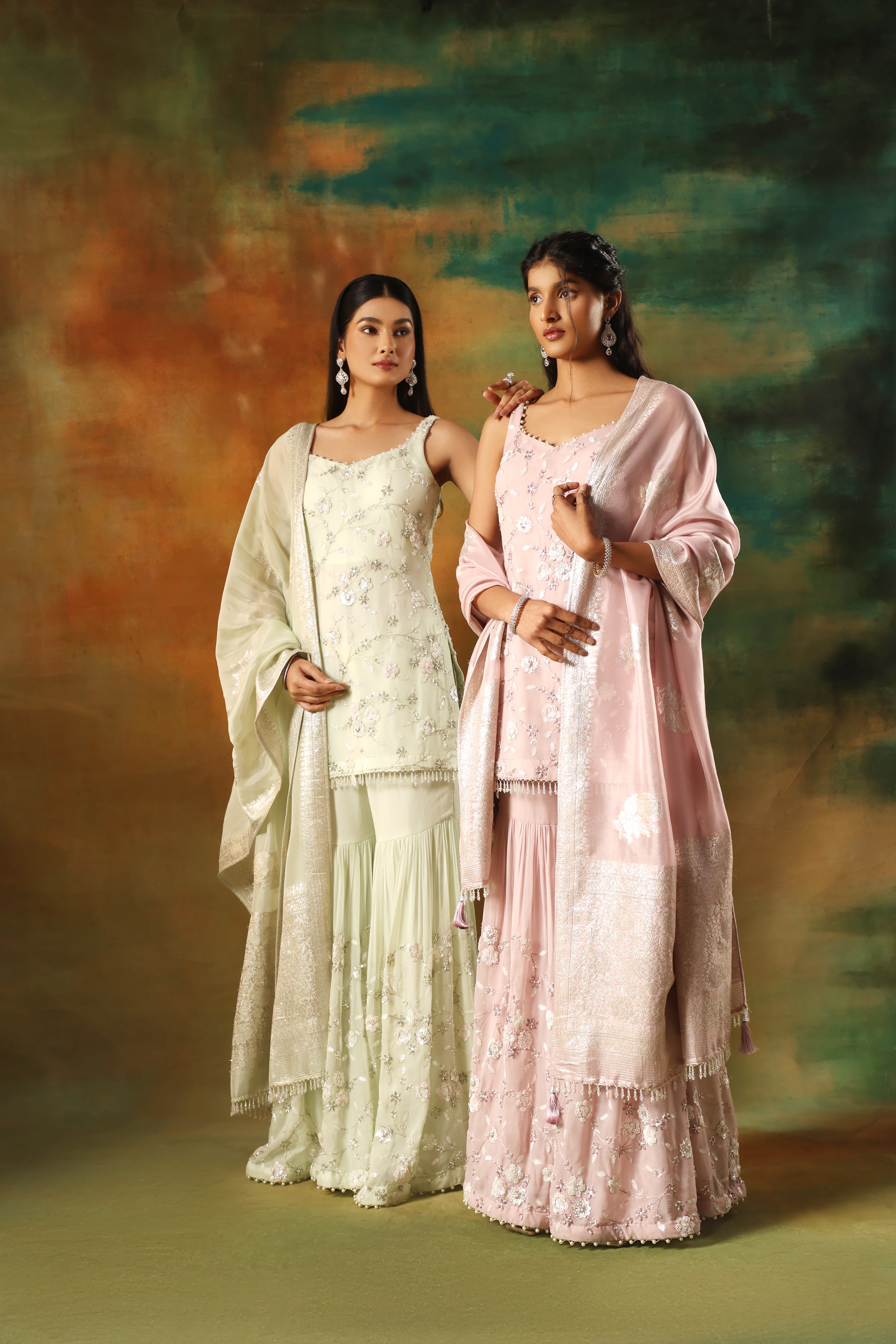 Pista Embroidered Georgette Shirt Sharara