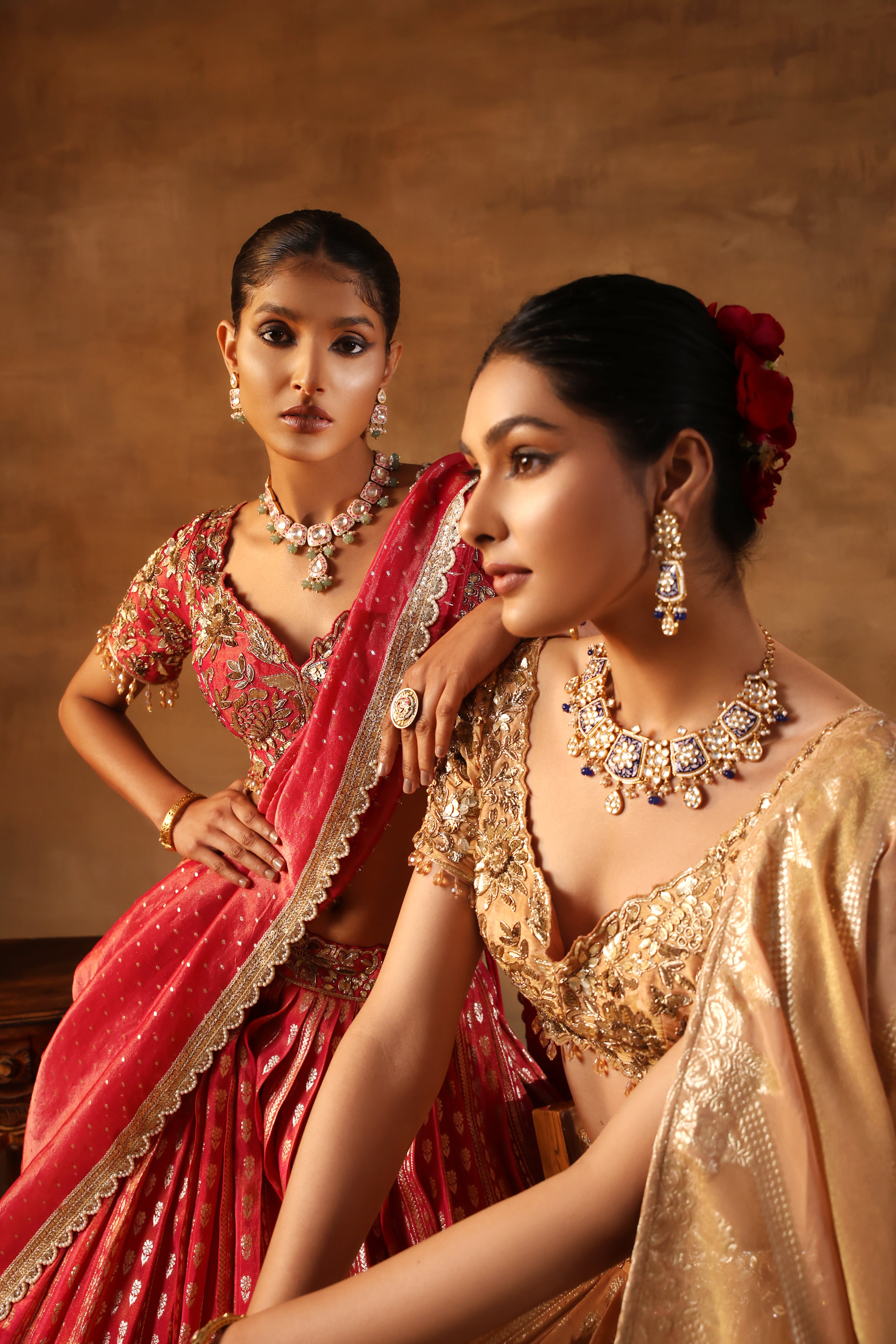 Magenta Tissue jacquard Embroidered  Lehenga Choli