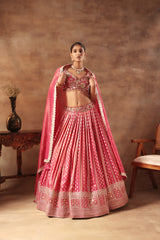 Magenta Tissue jacquard Embroidered  Lehenga Choli