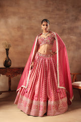 Magenta Tissue jacquard Embroidered  Lehenga Choli