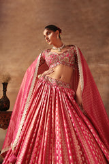 Magenta Tissue jacquard Embroidered  Lehenga Choli