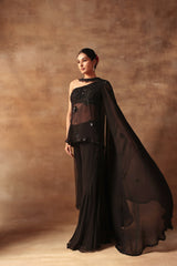 Black Bicecut Georgette Embroidered  Shirt Sharara