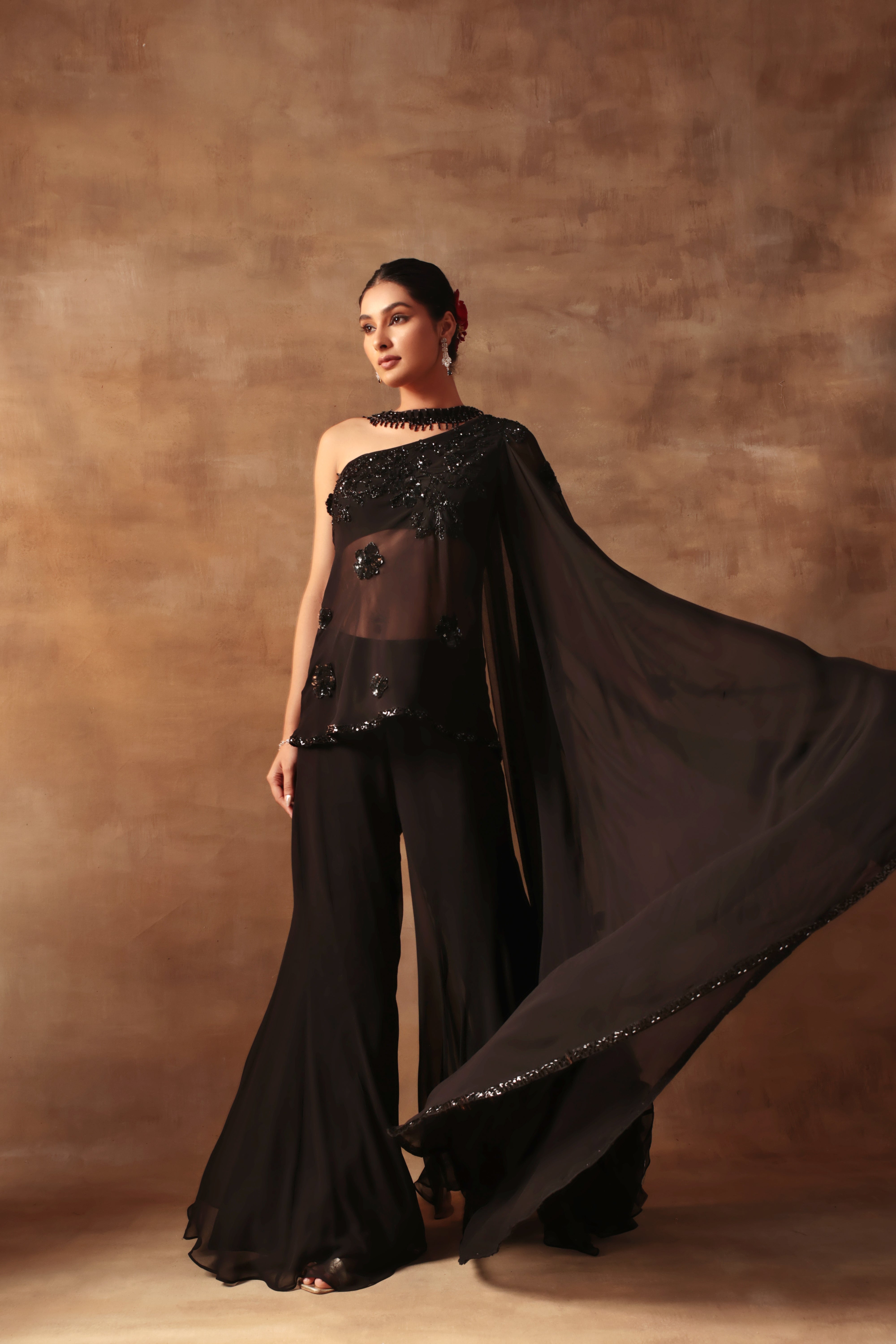 Black Bicecut Georgette Embroidered  Shirt Sharara