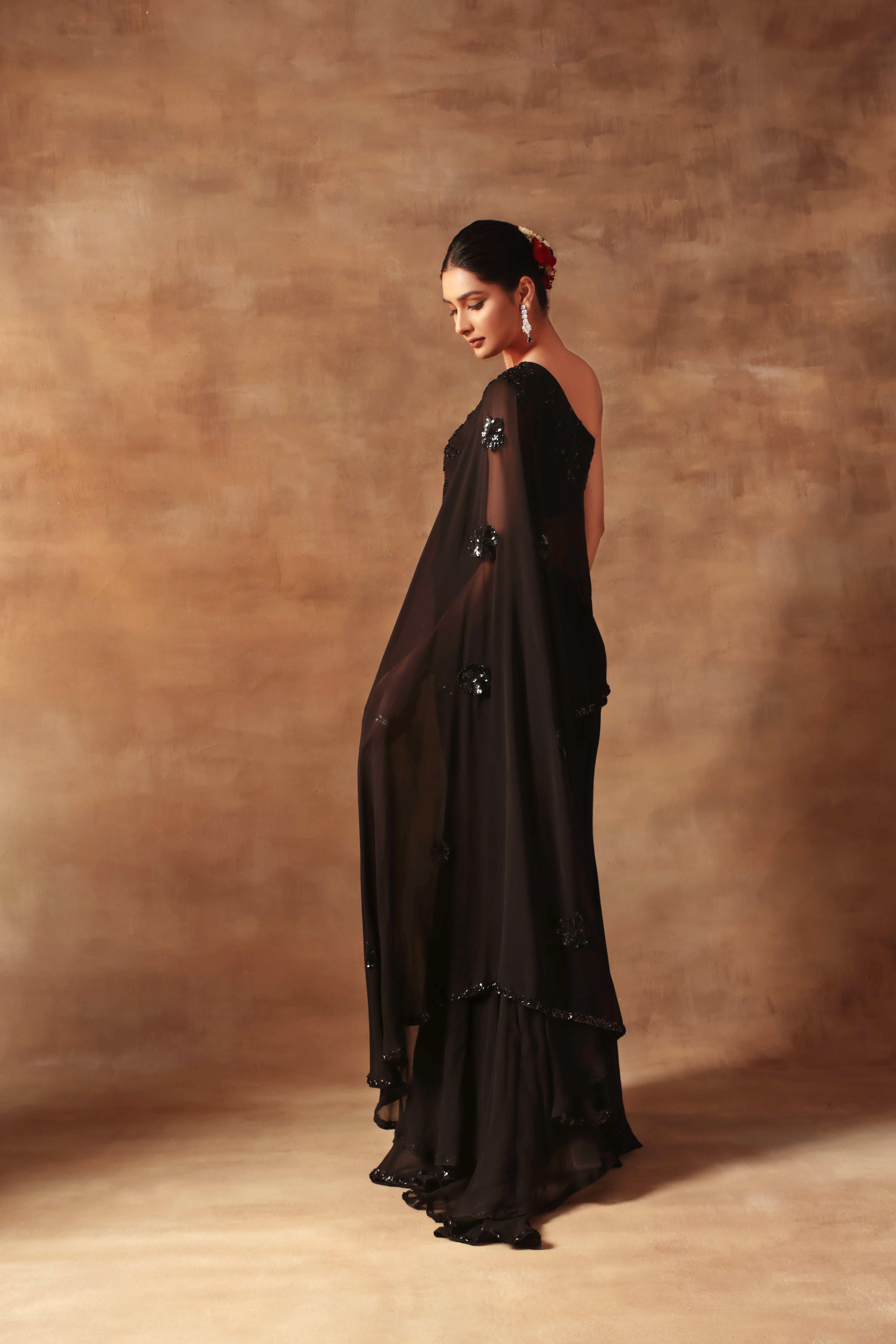 Black Bicecut Georgette Embroidered  Shirt Sharara