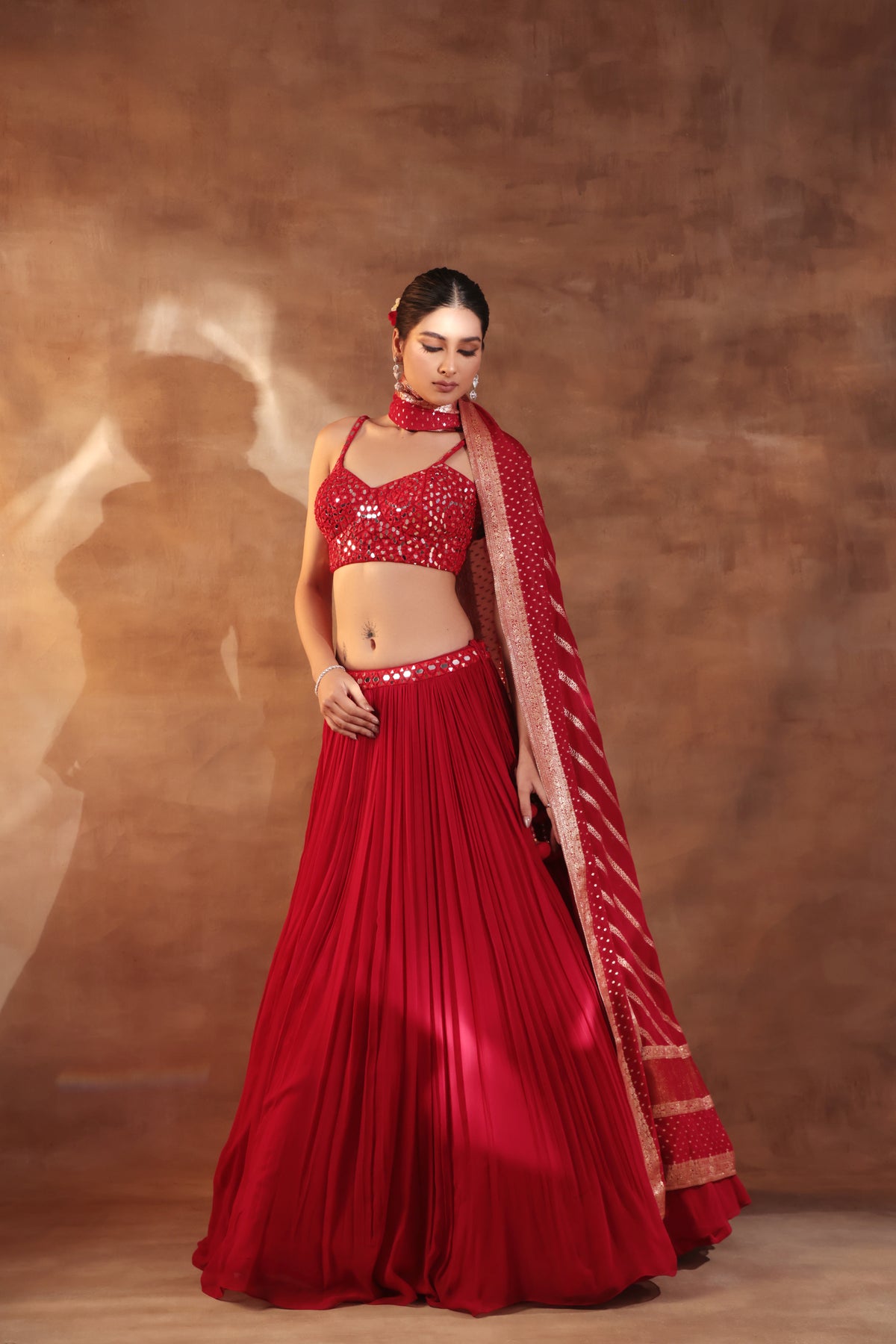 Red Mirror Work Lehenga for Weddings & Festive Wear