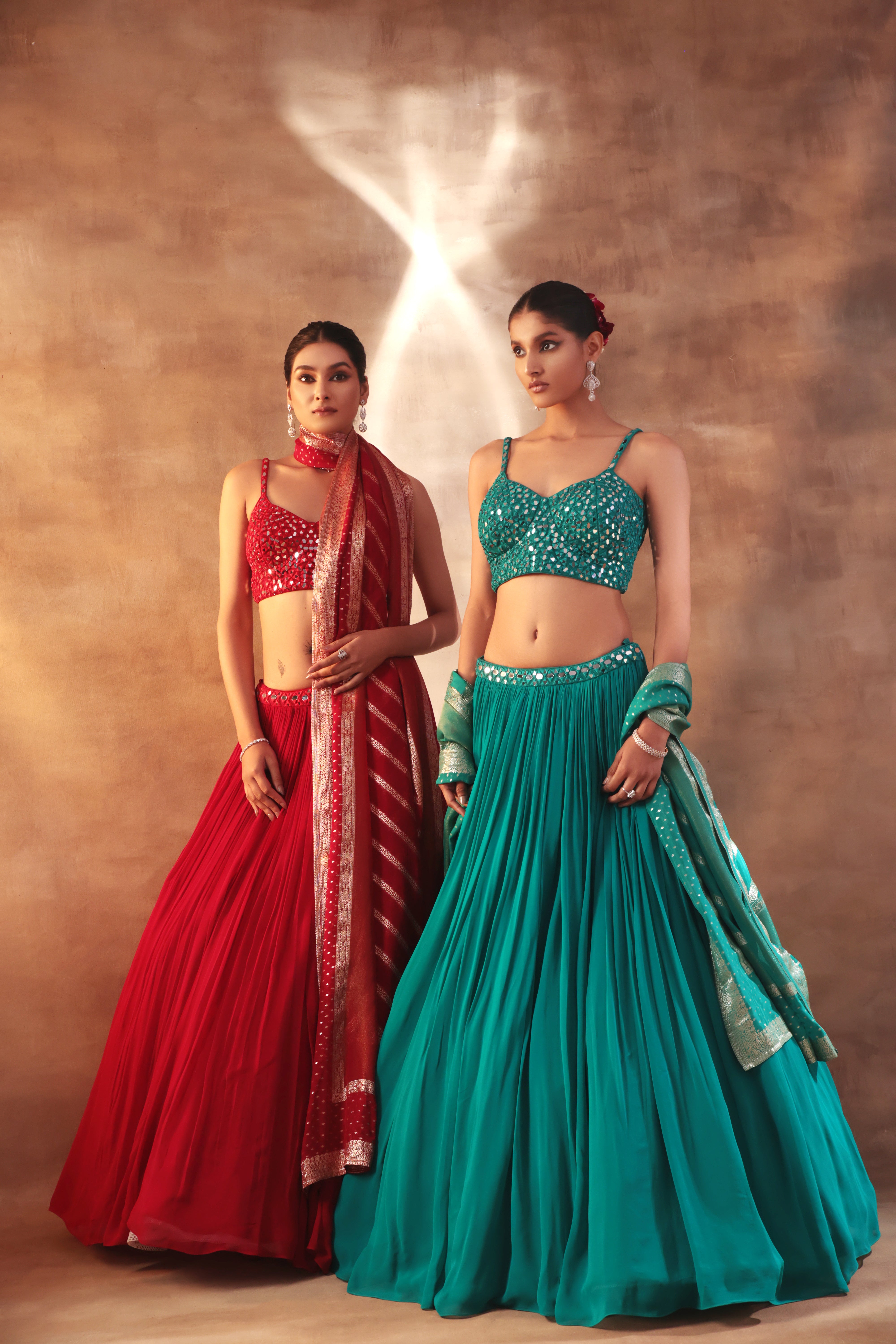 Firozi Mirror Work Lehenga – Festive Wear for Women