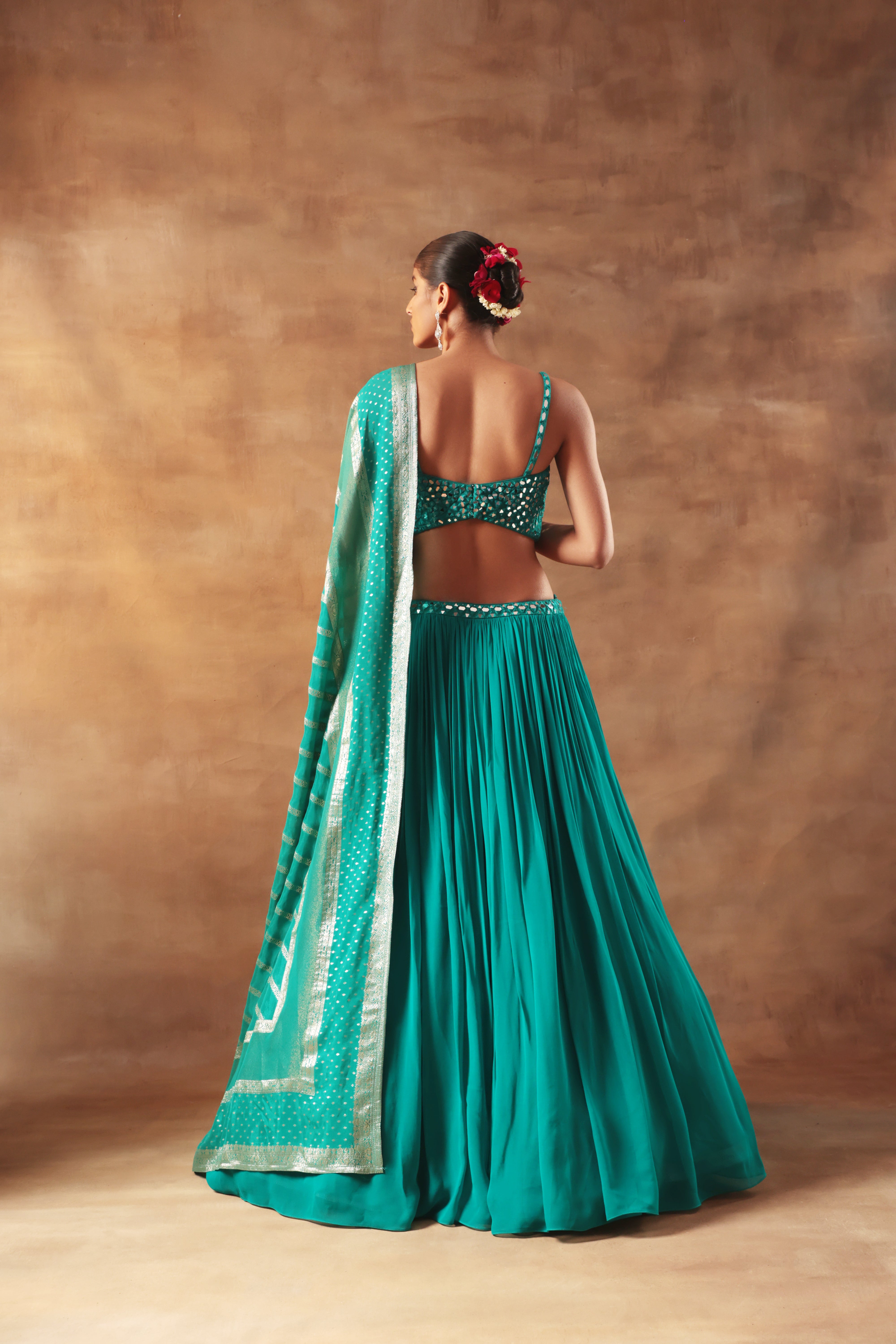 Firozi Mirror Work Lehenga – Festive Wear for Women