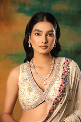 Ivory Embroidered Saree with Embellished Blouse