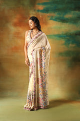 Ivory Embroidered Saree with Embellished Blouse