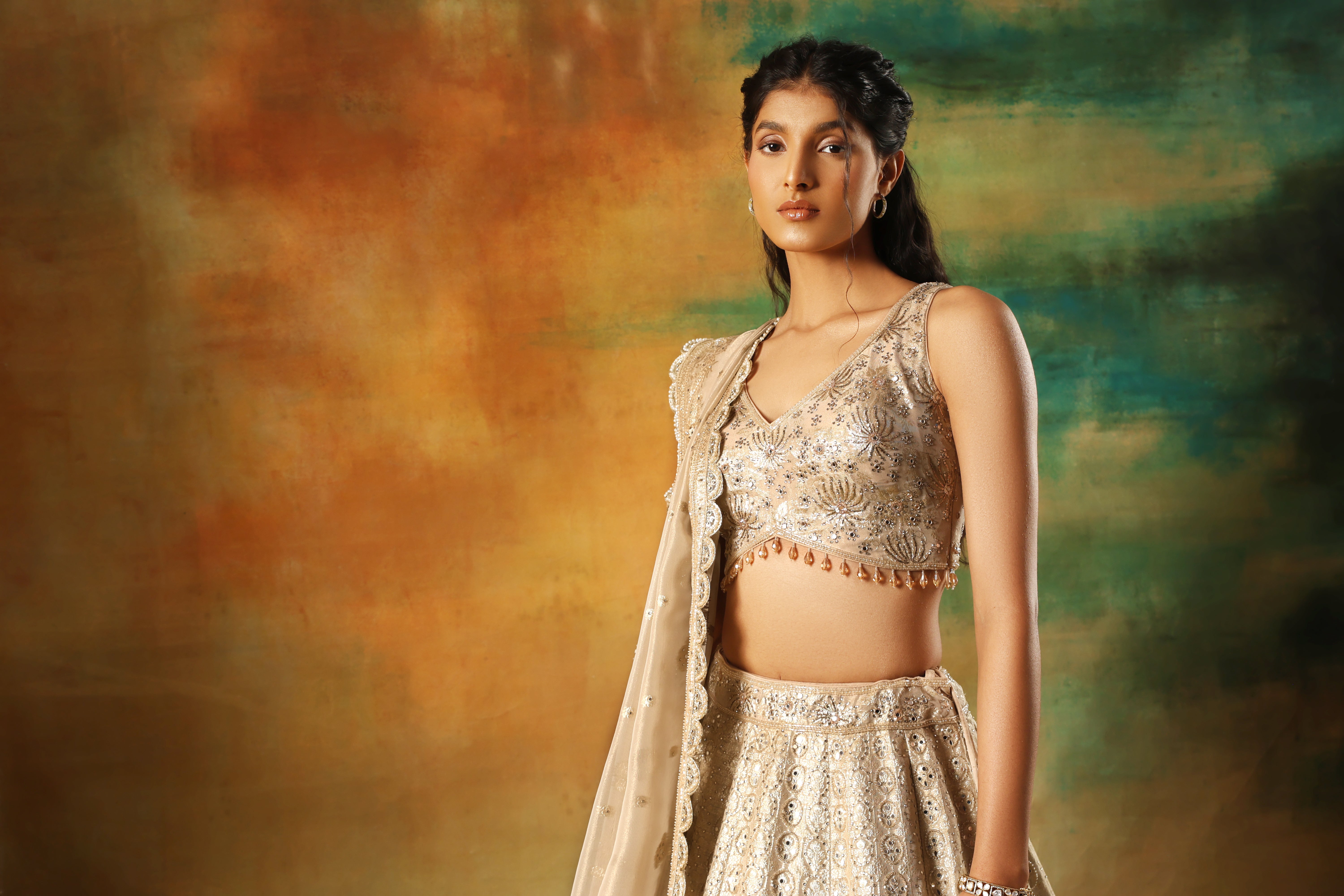 Gold tissue jacquard lehenga choli for weddings and festive functions