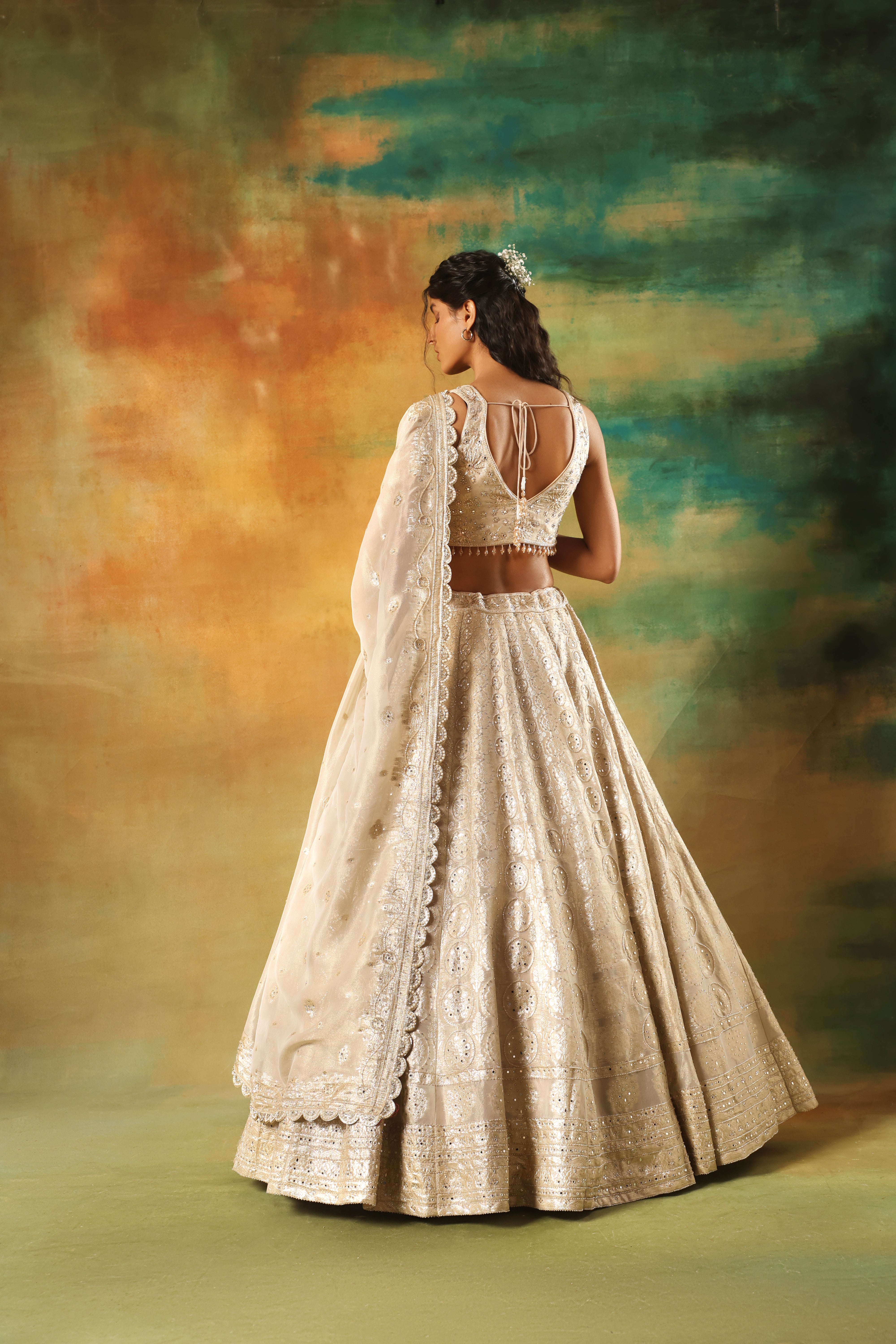 Gold tissue jacquard lehenga choli for weddings and festive functions