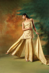 Beige Tissue Embroidered Sharara Set for Festive Elegance