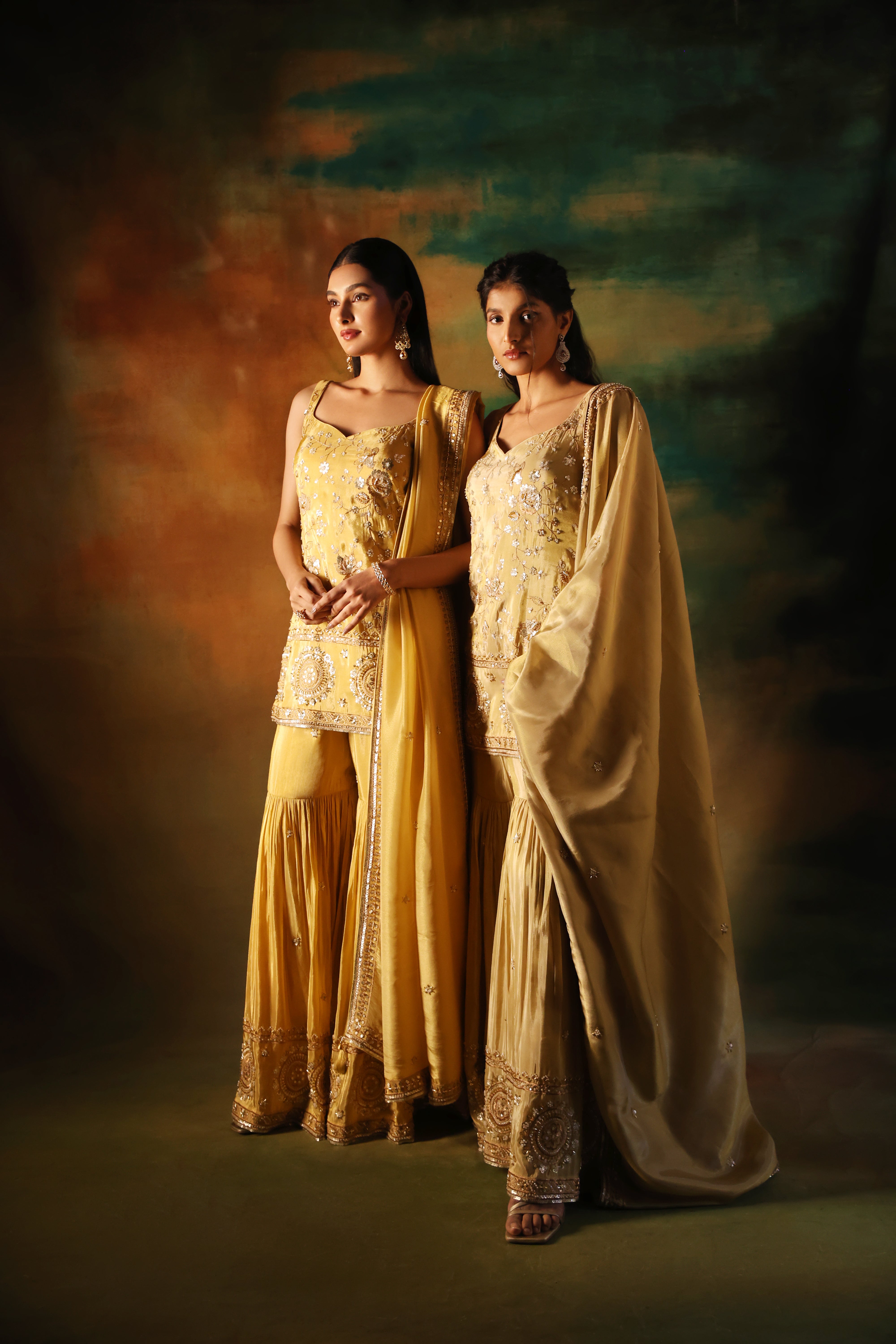 Beige Tissue Embroidered Sharara Set for Festive Elegance