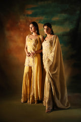 Beige Tissue Embroidered Sharara Set for Festive Elegance