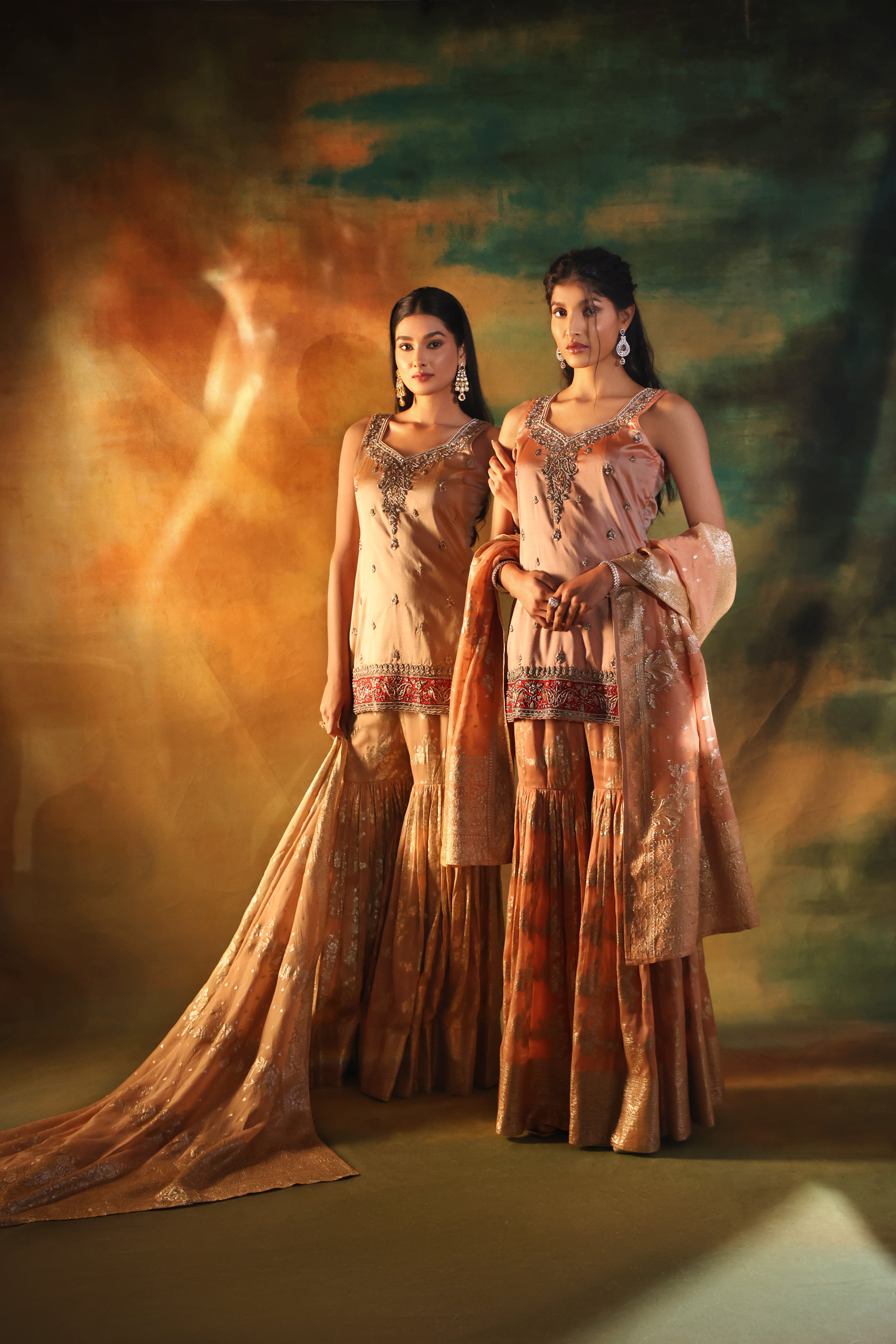 Gold Embroidered Jacquard Shirt Sharara