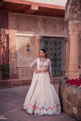Ivory Net & Organza Hand Embellished Lehenga Set