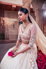 Ivory Net & Organza Hand Embellished Lehenga Set