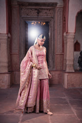 Pink Tissue Sequins Embellished Sharara Set