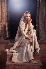 Ivory Jacquard Tissue Handcrafted Sharara Set