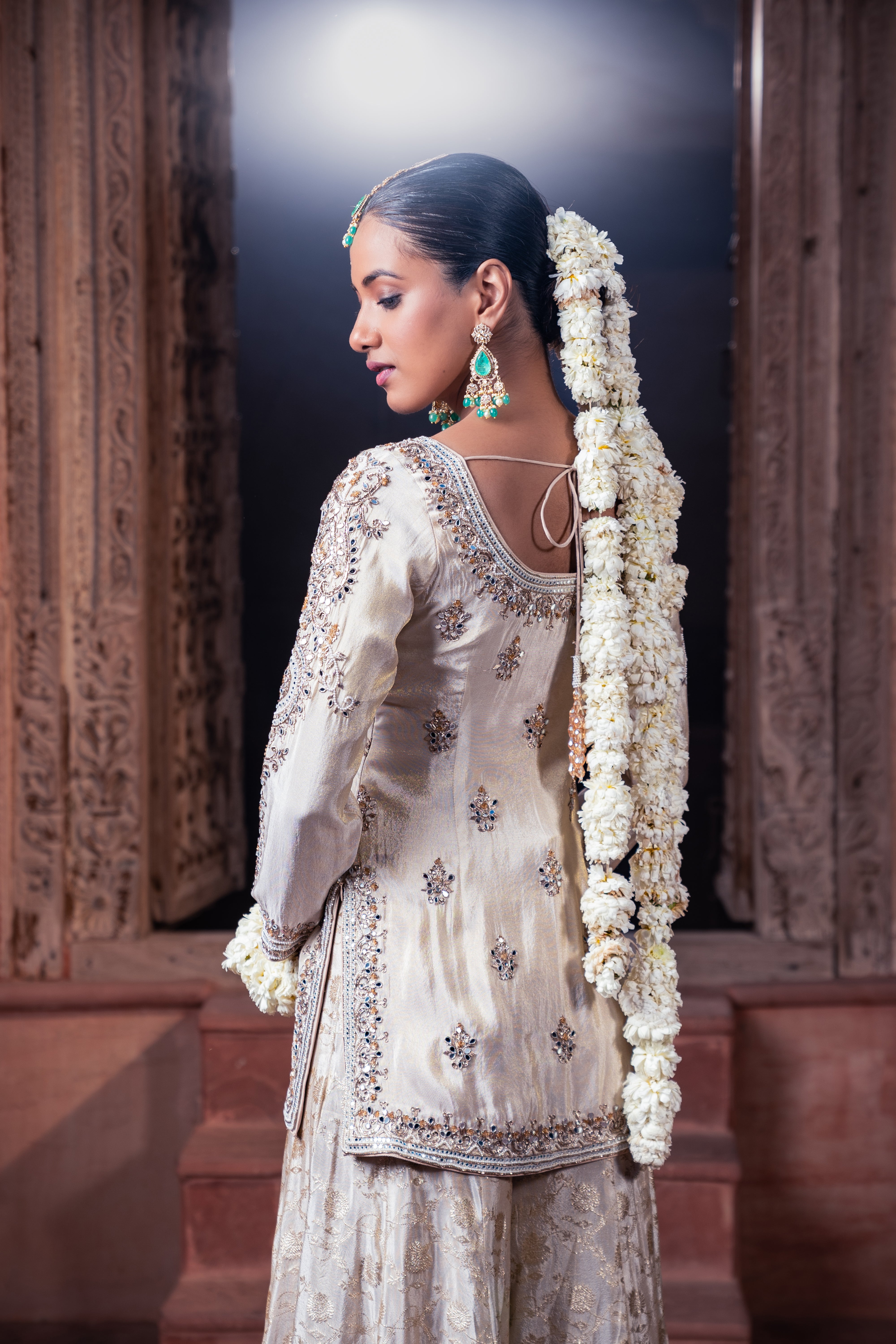 Ivory Jacquard Tissue Handcrafted Sharara Set
