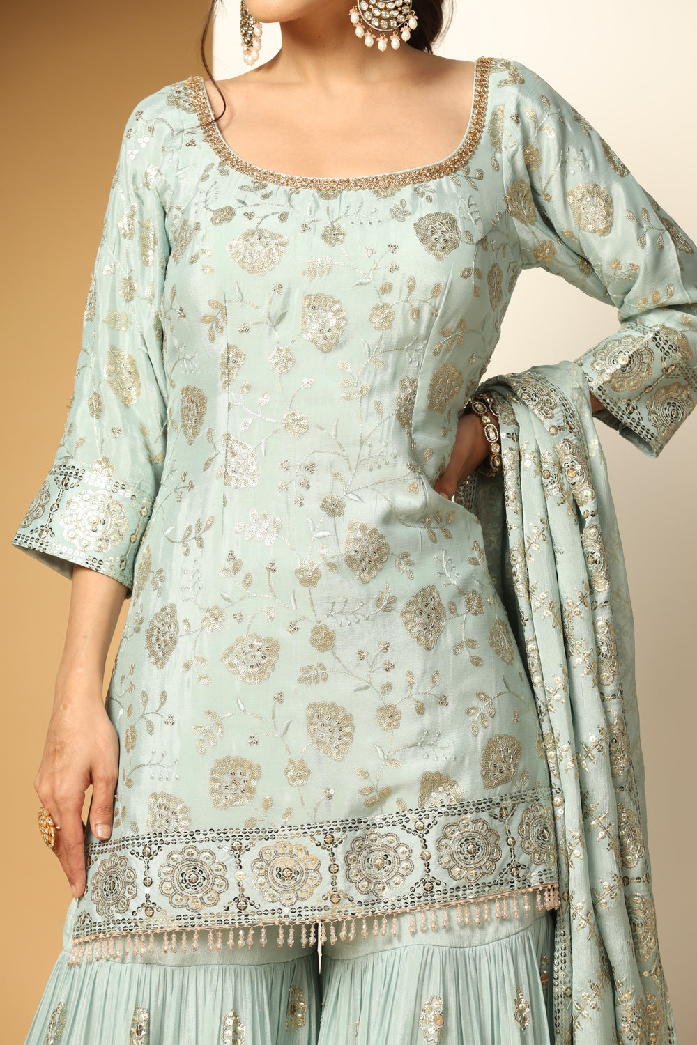 Sequin Floral Sharara Set – Blooming Garden Party Wear Look